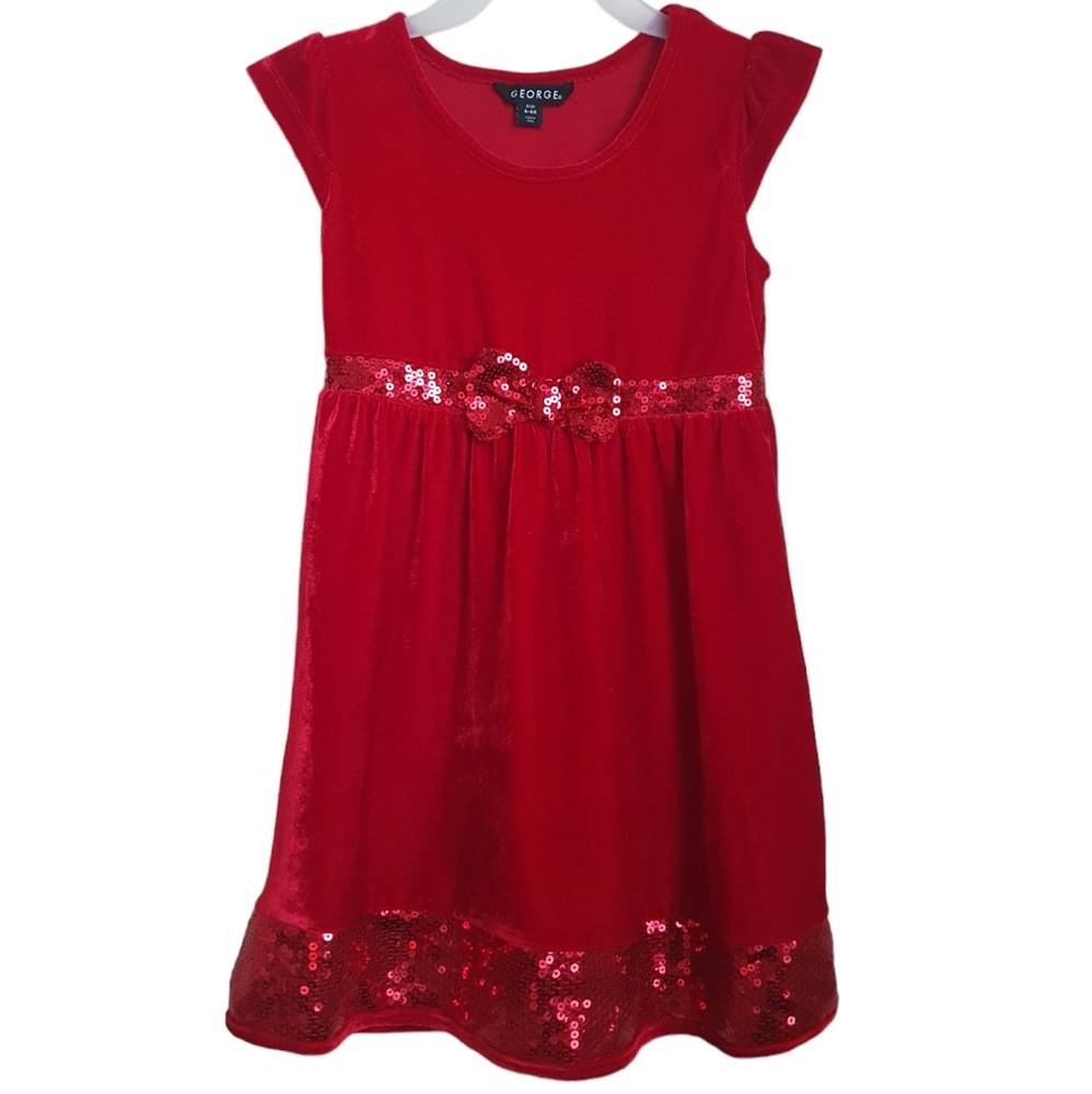 George Girl's Velvet Sequin Holiday Xmas Dress 6x